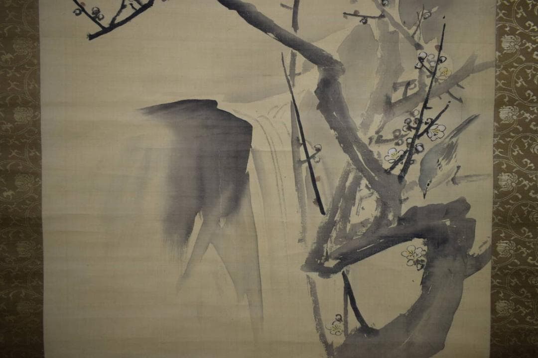 模写/圓山応挙/円山応挙/白梅に鴬図/絹表装/布袋屋掛軸HI-74