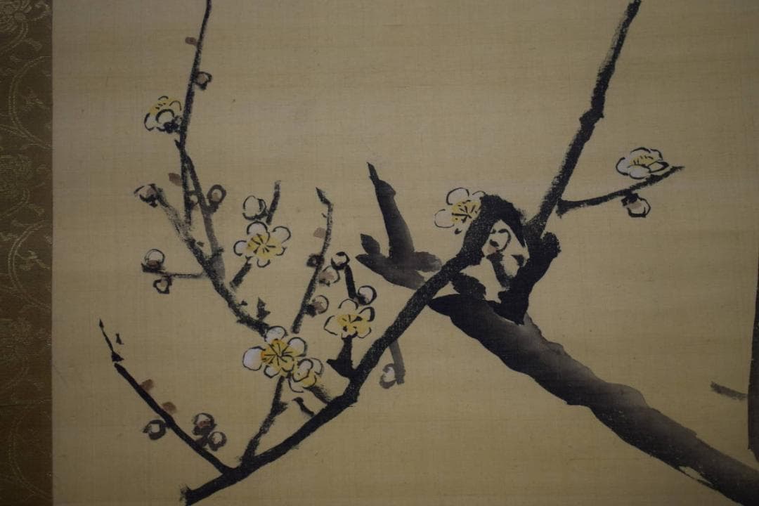 模写/圓山応挙/円山応挙/白梅に鴬図/絹表装/布袋屋掛軸HI-74