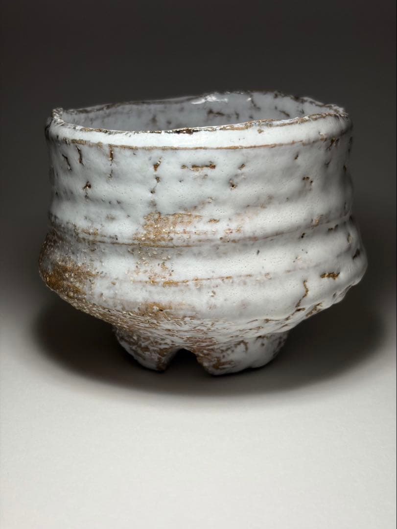 渋谷泥詩 作 萩焼 十文字割高台茶碗 白萩 鬼萩