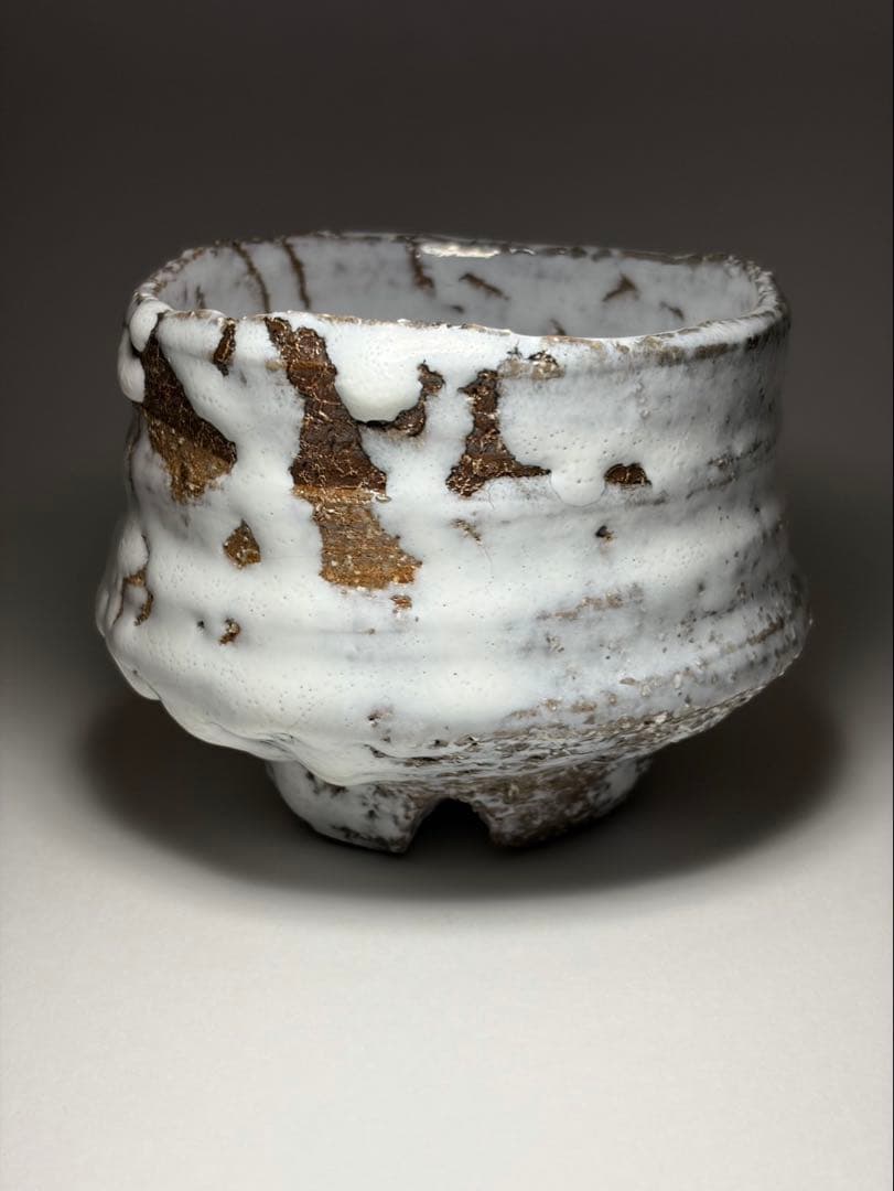 渋谷泥詩 作 萩焼 十文字割高台茶碗 白萩 鬼萩