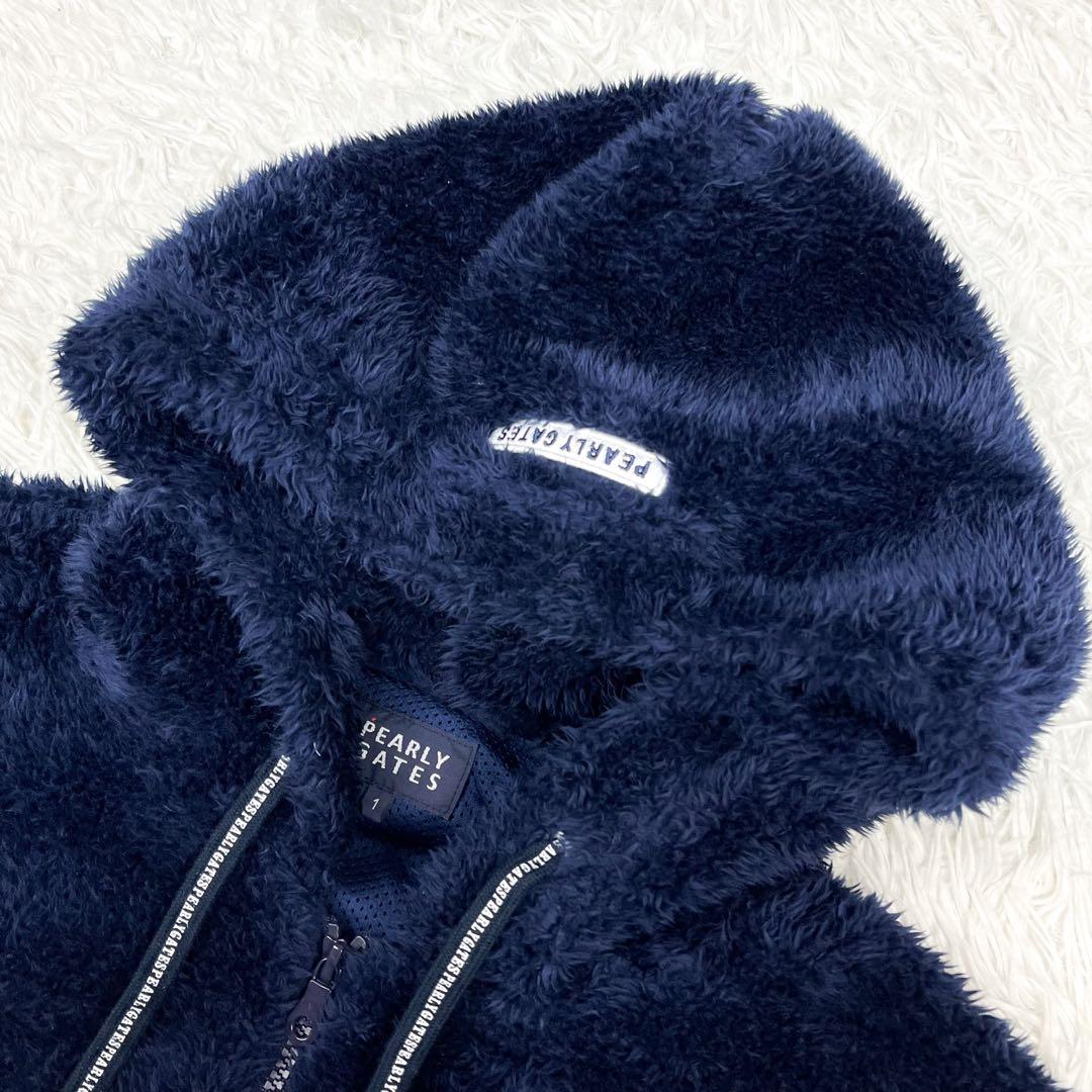 美品 パーリーゲイツ ファー パーカー ジャケット ロゴワッペン リブライン