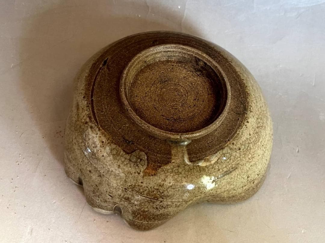 小鉢■古い鉢 鷹の図 絵瀬戸 鳥紋 瓢箪型 アテ皿 貫入皿 酒器時代物 骨董品■