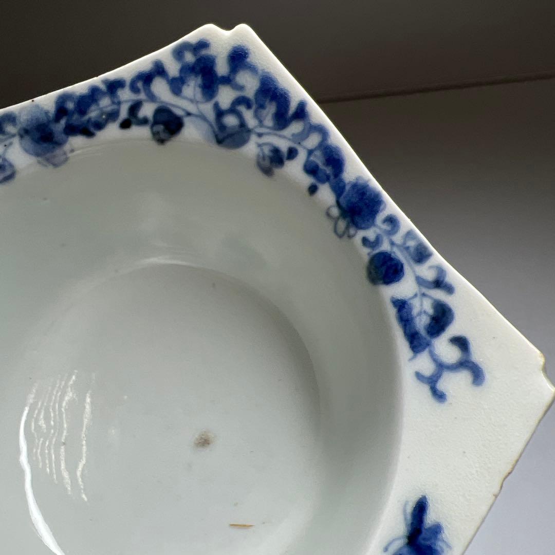 江戸中期　藍柿右衛門花唐草向付六客　木箱付　幅約10.5㎝東Y8-0123☆2F