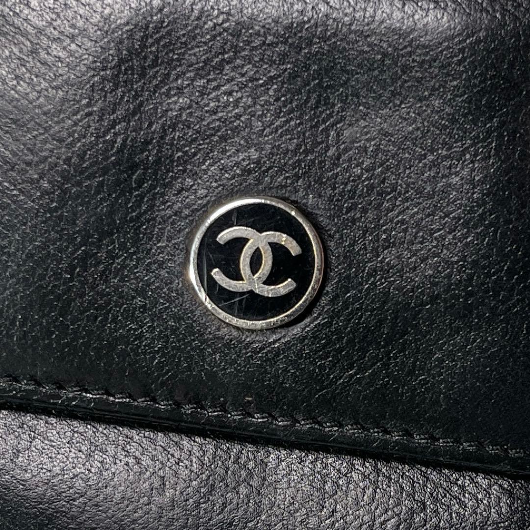 CHANEL ブラック 三つ折り財布　シャネル　ココマーク　レザー　コンパクト