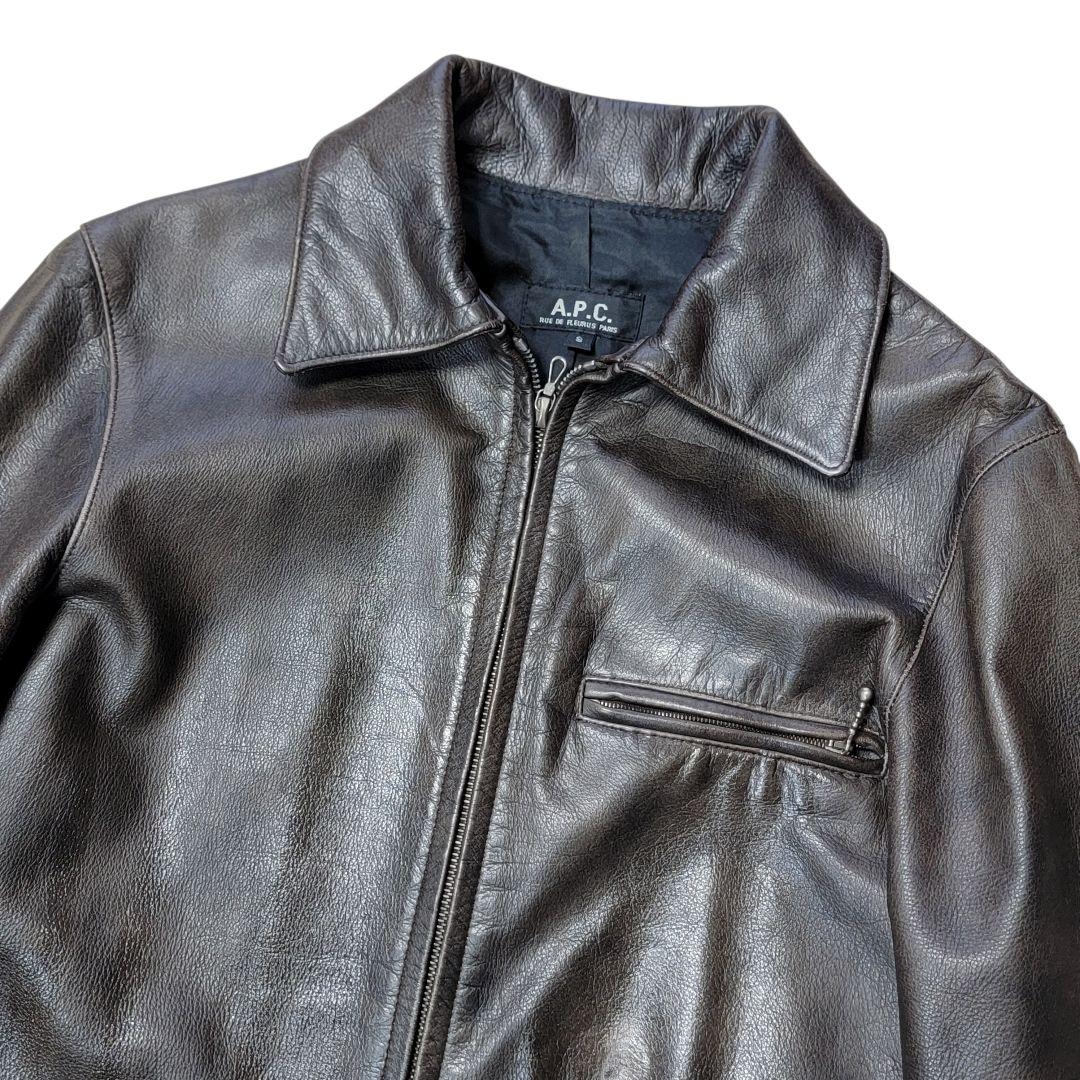 90S フランス製 アーペーセー APC 牛革 レザージャケット トラッカー