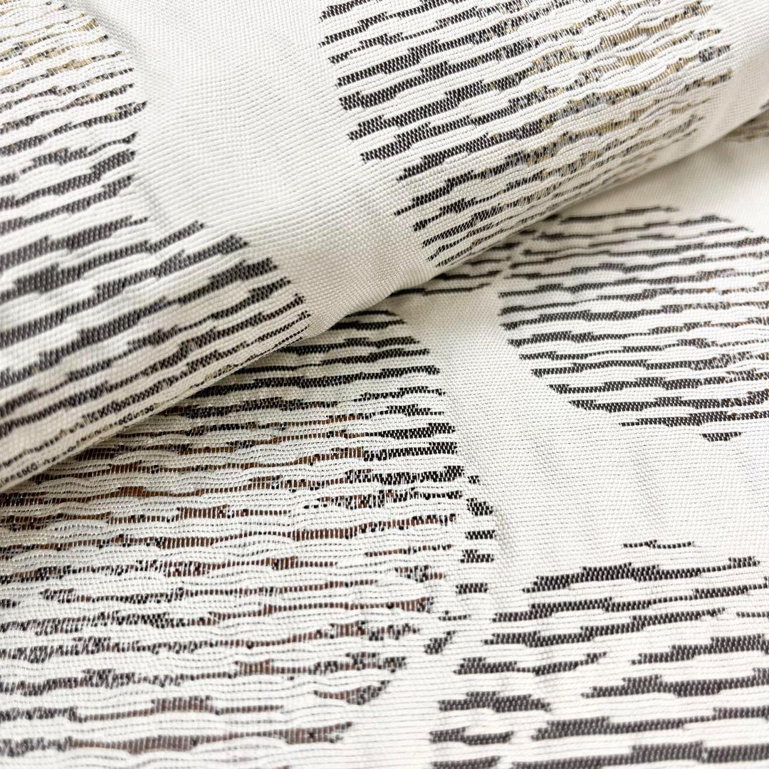 ☆ 袋帯 紅花染 横縞水玉模様 薄生成色 O-3722