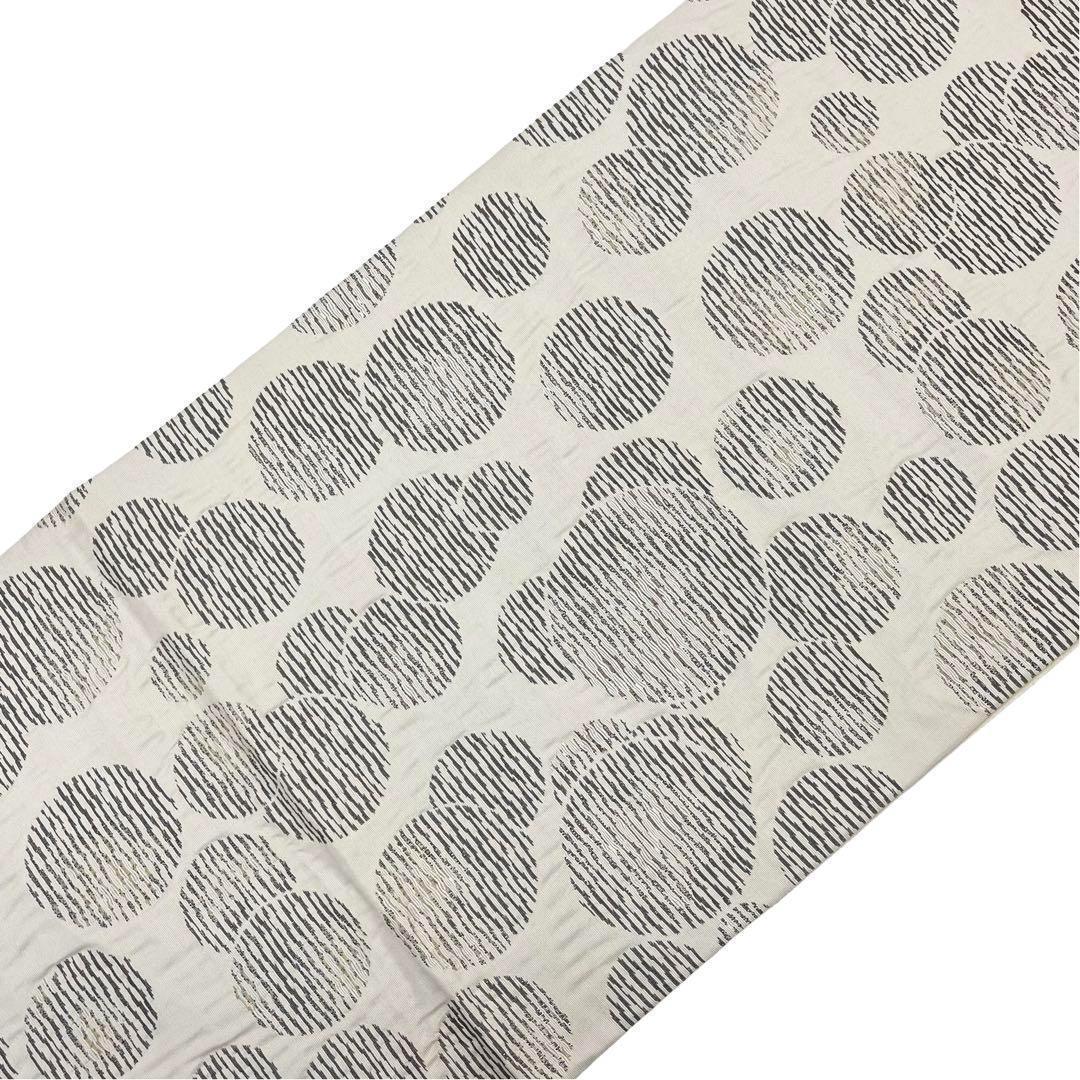 ☆ 袋帯 紅花染 横縞水玉模様 薄生成色 O-3722