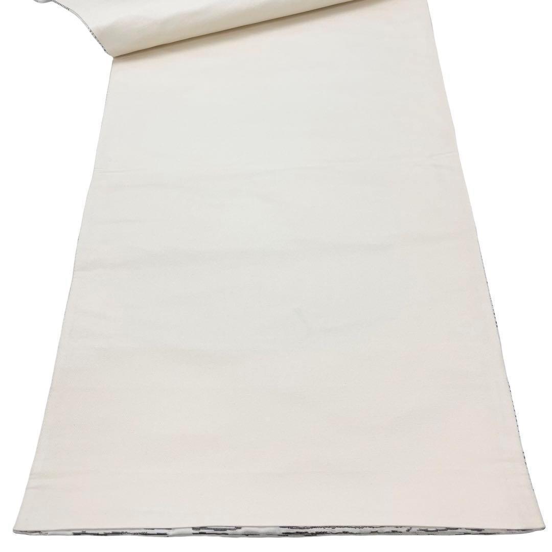 ☆ 袋帯 紅花染 横縞水玉模様 薄生成色 O-3722