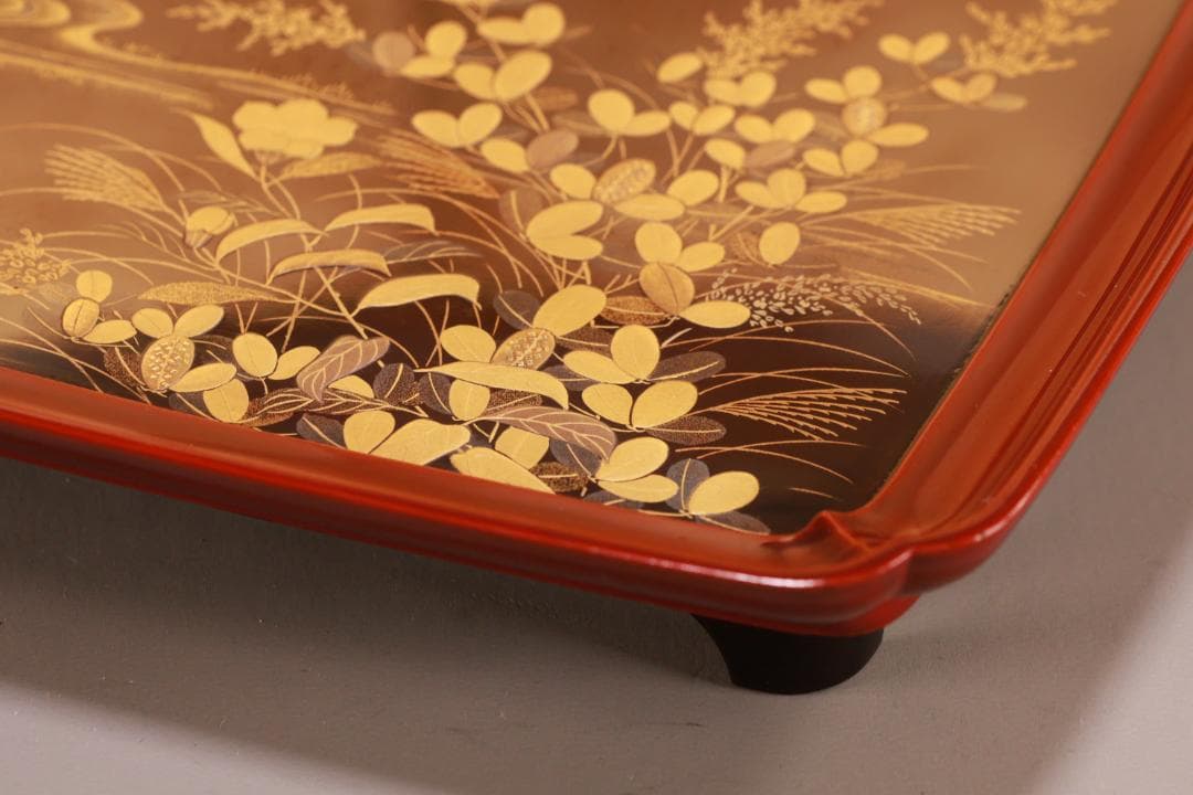 BJ062 木製漆器　萩野月蒔絵　吸物盆　吸物膳　十客　絵違い　図替わり　共箱