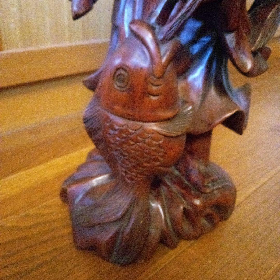 アンティーク木製老人像 大きな帽子と杖付き