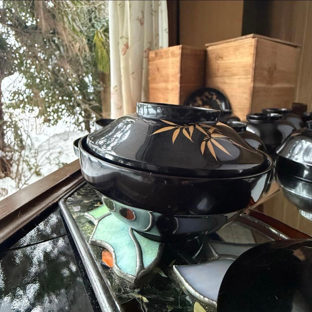 2234様感謝‼️かろやかJAPAN時代蒔絵 豪華四君子富士山形吸物椀　春蘭7客