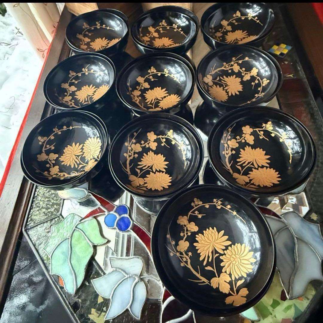 2234様感謝‼️かろやかJAPAN時代蒔絵 豪華四君子富士山形吸物椀　春蘭7客