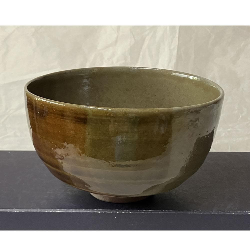 y052 真葛 作 虫明焼 分釉茶碗 合わせ箱 掛分茶碗 抹茶碗 茶道具