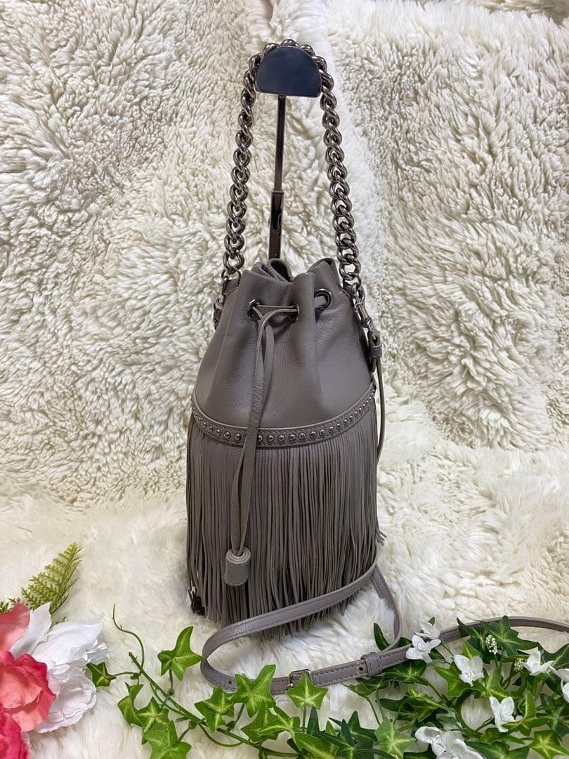 J&M DAVIDSON カーニバル フリンジレザーショルダーバッグ グレージュ