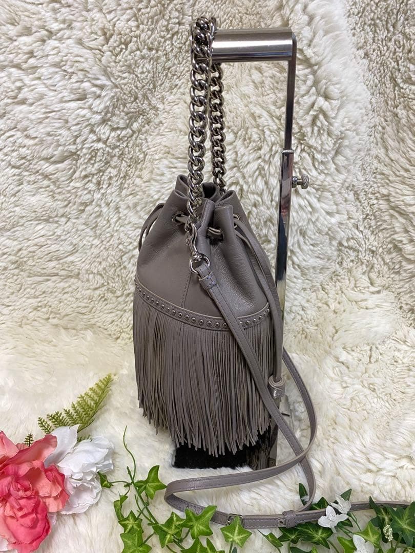 J&M DAVIDSON カーニバル フリンジレザーショルダーバッグ グレージュ