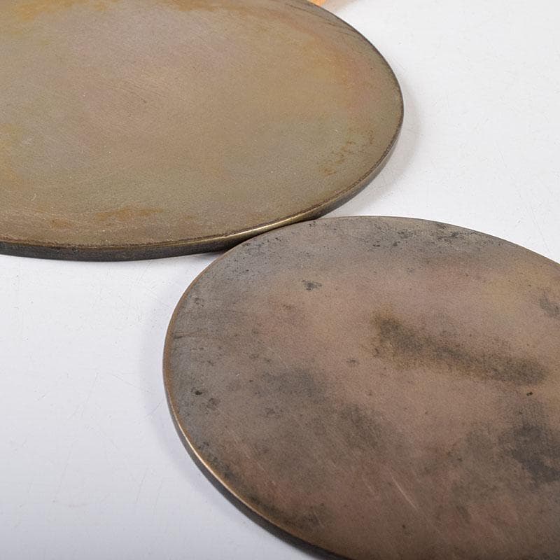 古銅青銅　藤原吉重造　竹虎図　藤原定次造　花図　銅鏡　柄鏡　2点　V　R8011