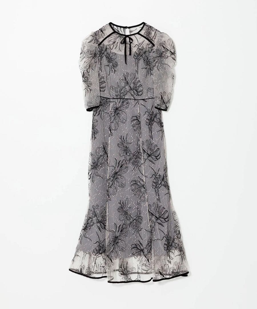 LEJA 花柄リボンパフスリーブマーメイドワンピースドレス M