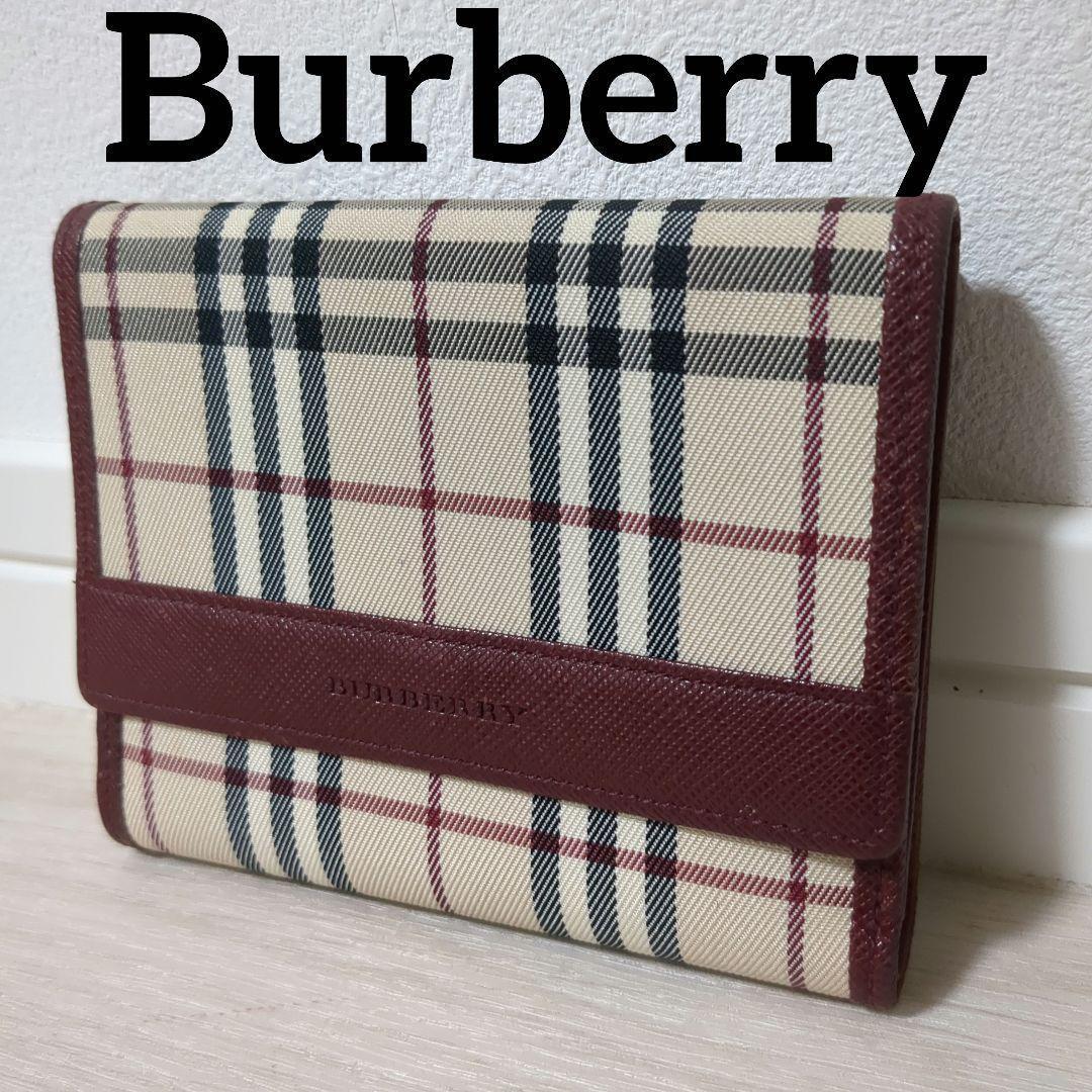 Burberry　バーバリー　折り財布　ノバチェック　ボルドー　ワインレッド　赤