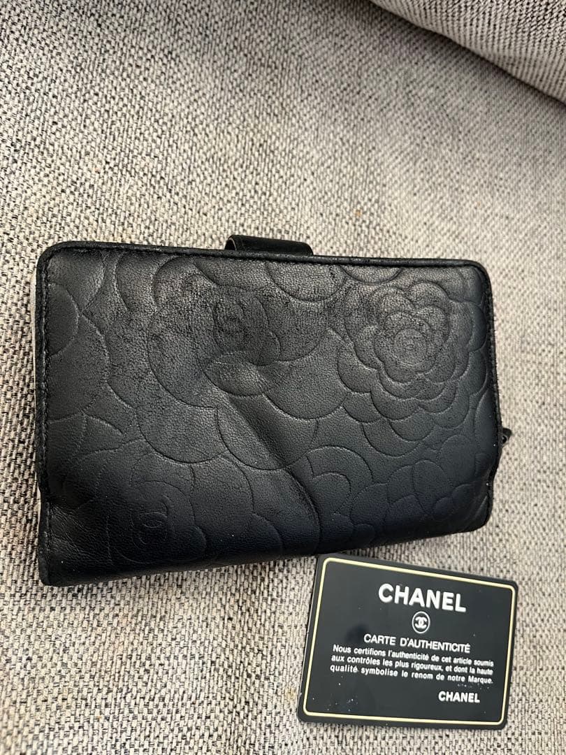 CHANEL カメリア　二つ折り財布　ブラック　正規品