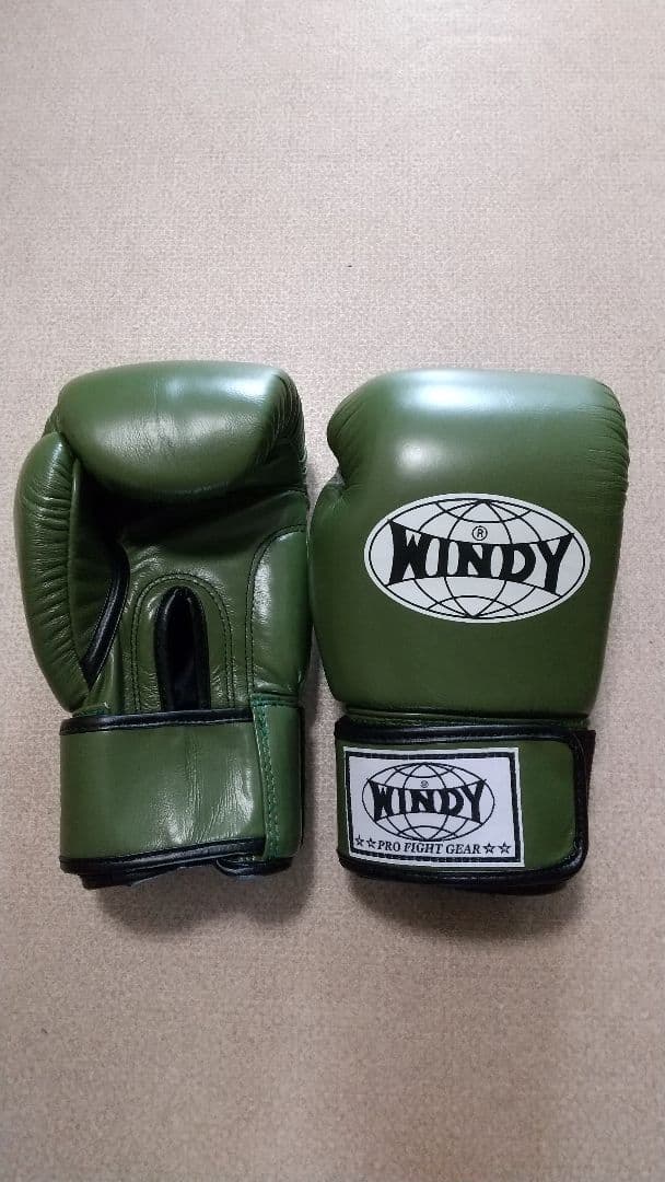 本革製WINDYボクシンググローブ 10oz オリーブ キックボクシング NP