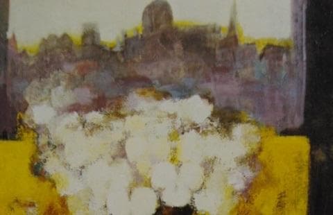 佐光亜紀子、【窓辺の花と鳥】、希少な額装用画集より、新品額装付