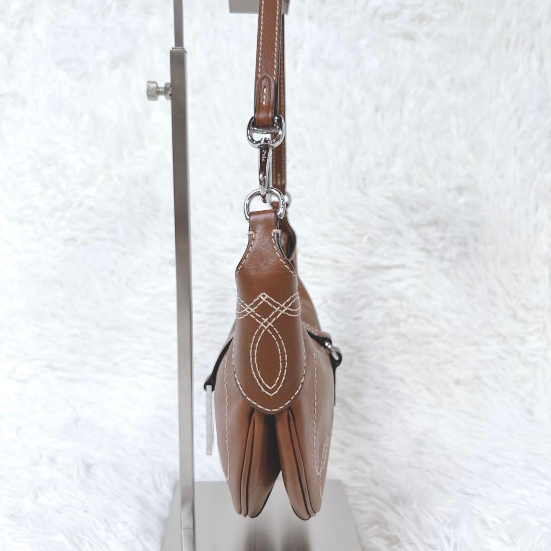 極美品✨ポロラルフローレン Polo ID カーフスキン ハンドバッグ 三日月