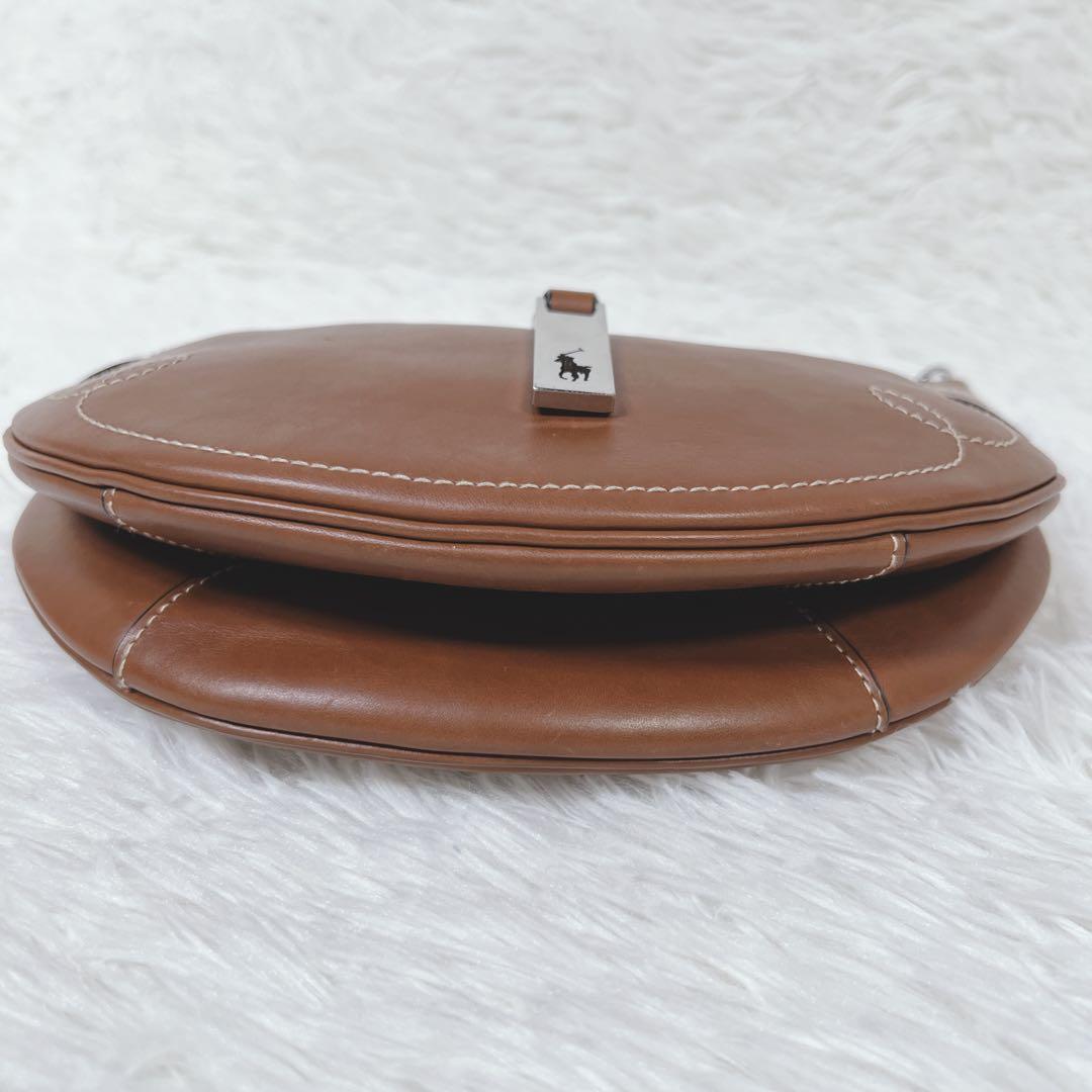 極美品✨ポロラルフローレン Polo ID カーフスキン ハンドバッグ 三日月