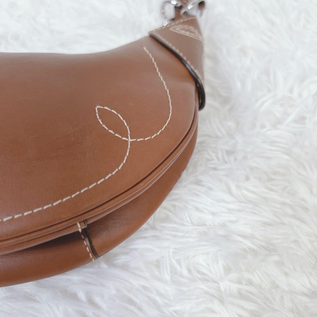 極美品✨ポロラルフローレン Polo ID カーフスキン ハンドバッグ 三日月