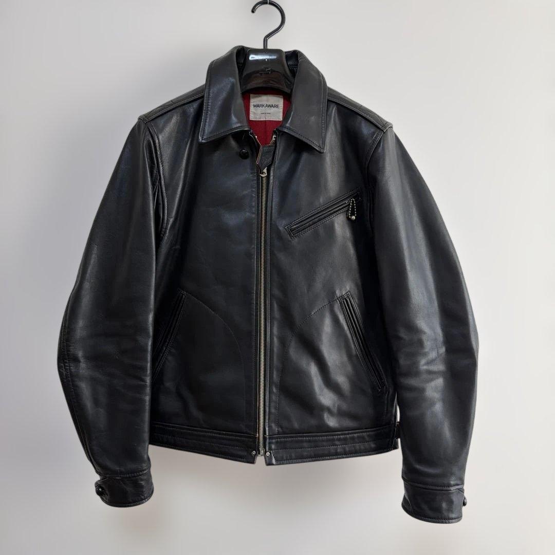 MARKAWARE ブラックレザーライダースジャケット　茶芯