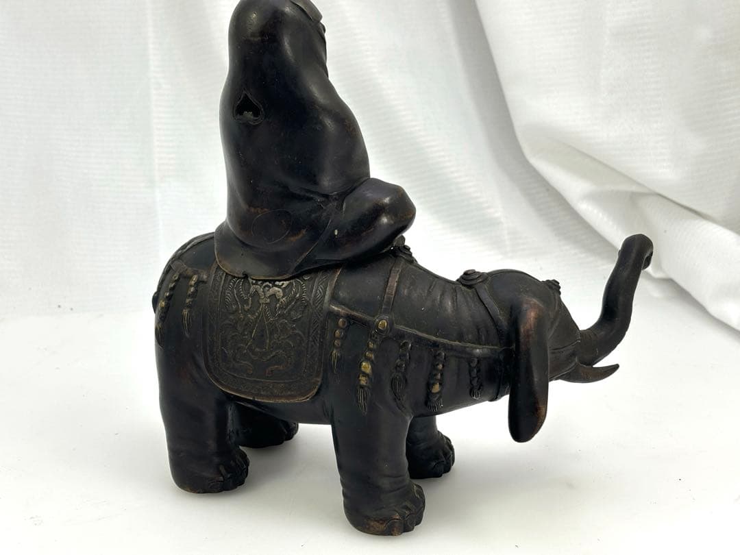 中国美術 古銅 象上達磨大師 香炉