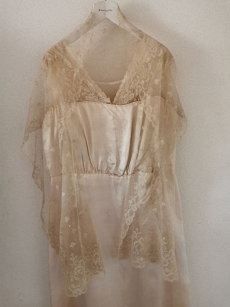 アンティーク キャリックマクロスシルクドレス ＆シャンテリーレース鈴蘭ショール