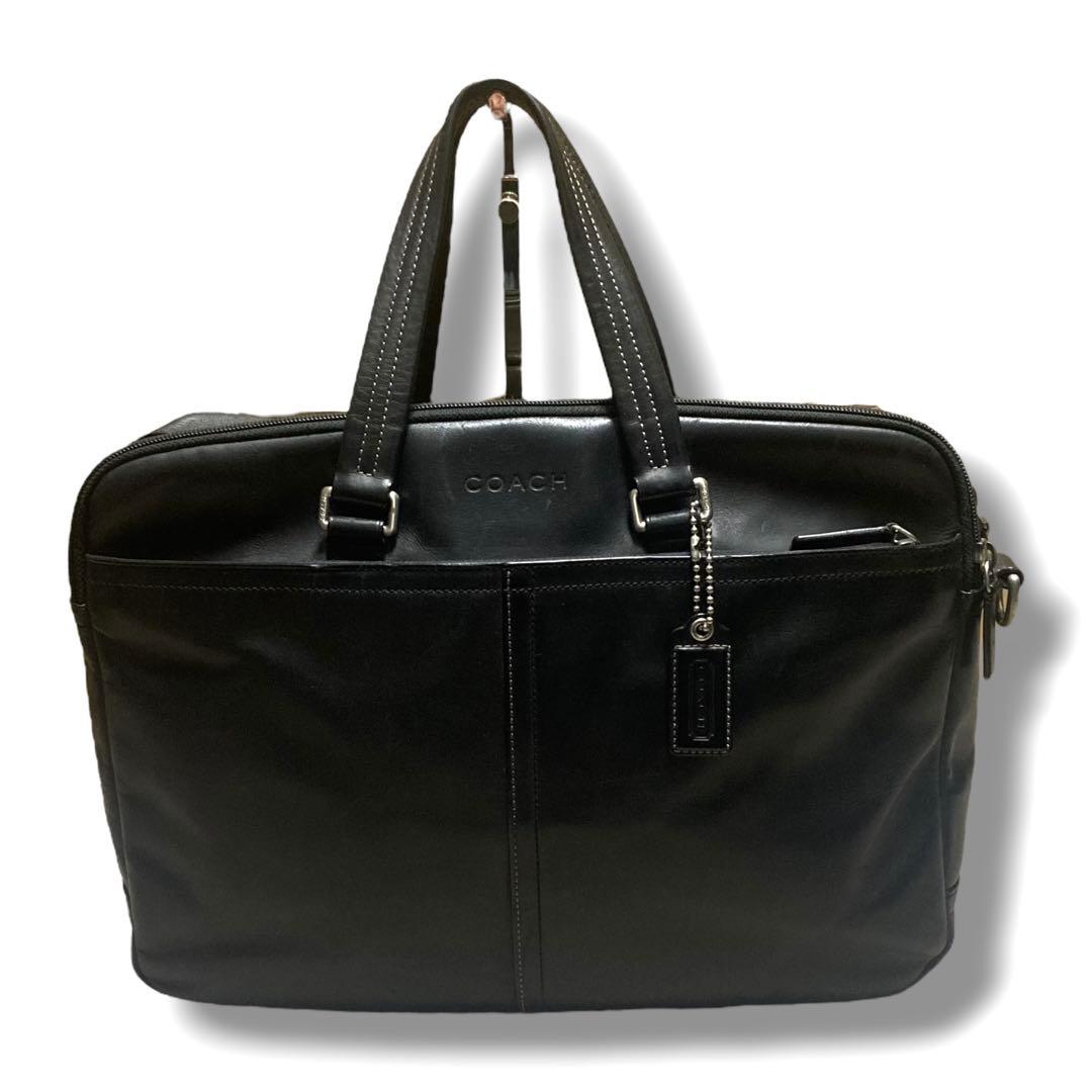 美品　コーチ　ビジネスバッグ　2way　A4収納可　エンボス　レザー　ブラック