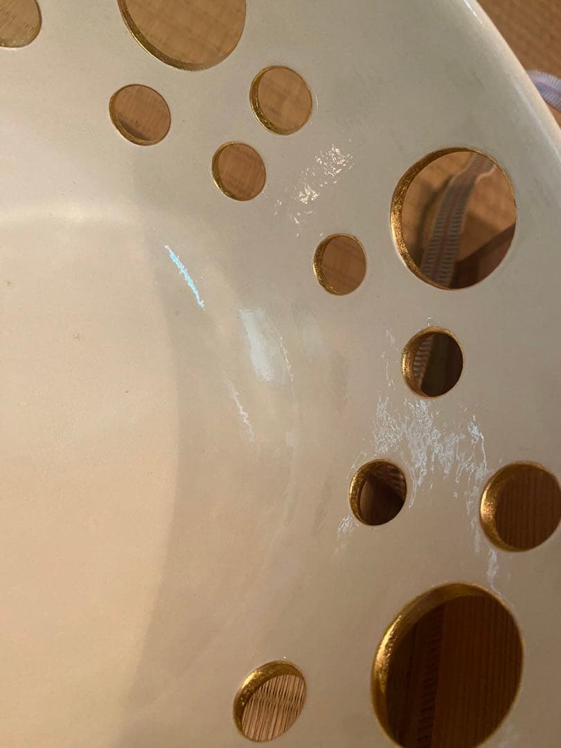 中村翠嵐　菓子器　白交趾　水玉透　新古品　白　金　菓子鉢