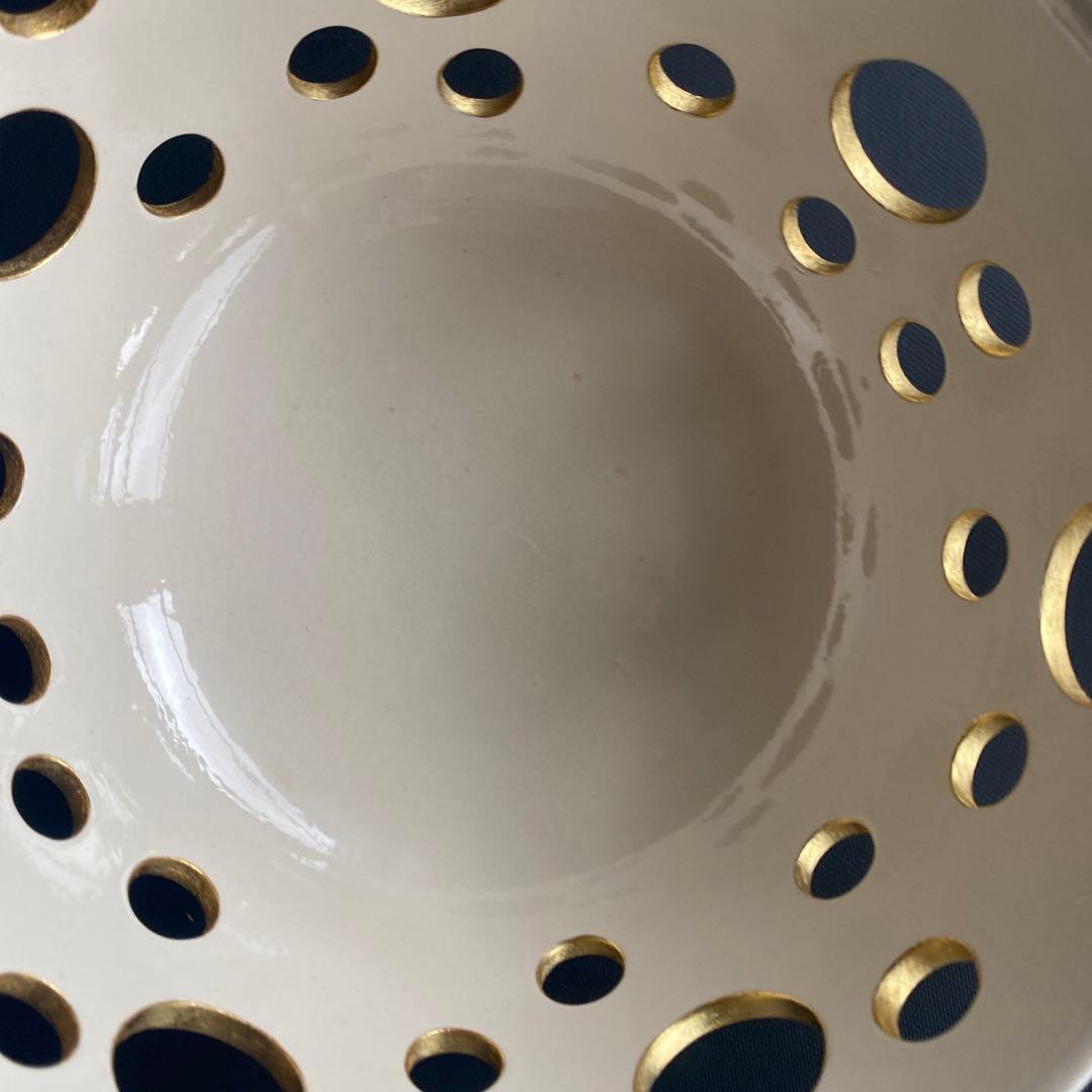 中村翠嵐　菓子器　白交趾　水玉透　新古品　白　金　菓子鉢