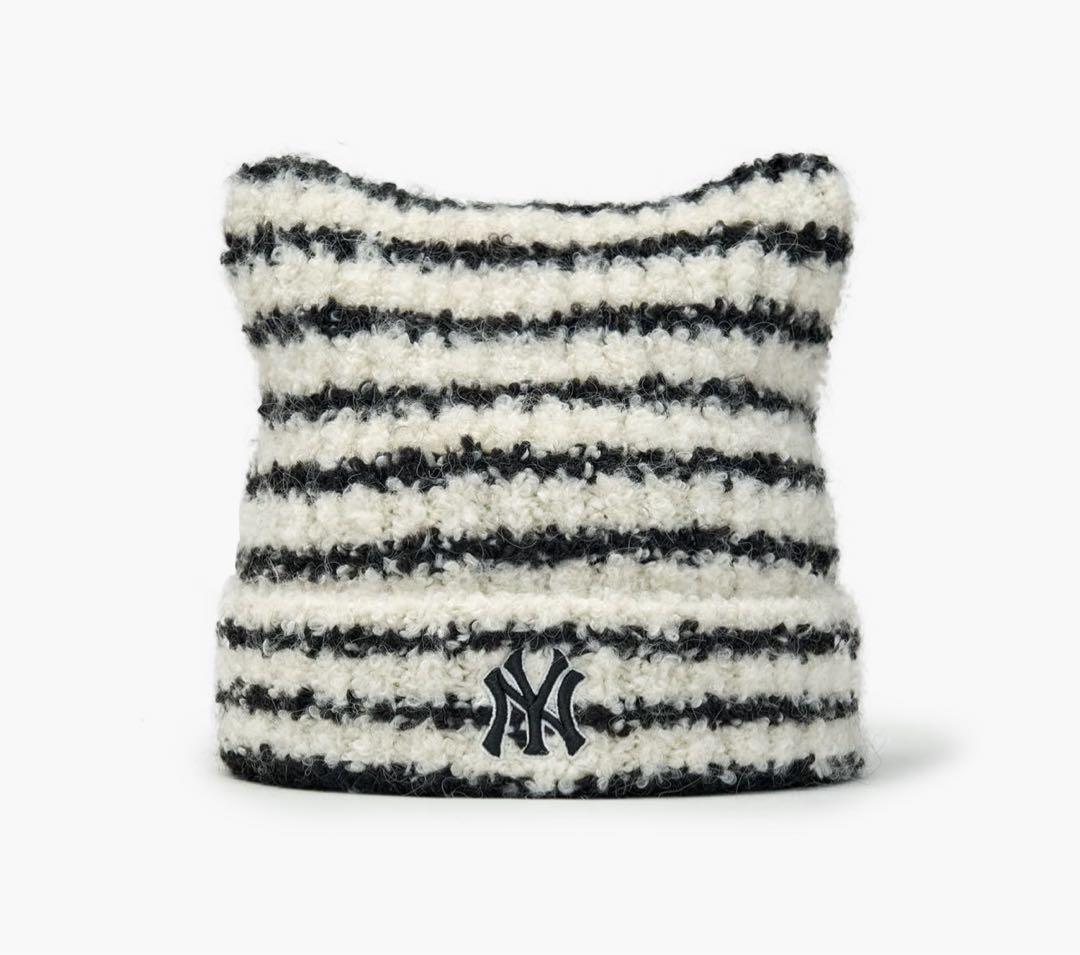 MLB ビーニー ボーダー karina着用 猫耳 ニット帽 韓国 カリナ