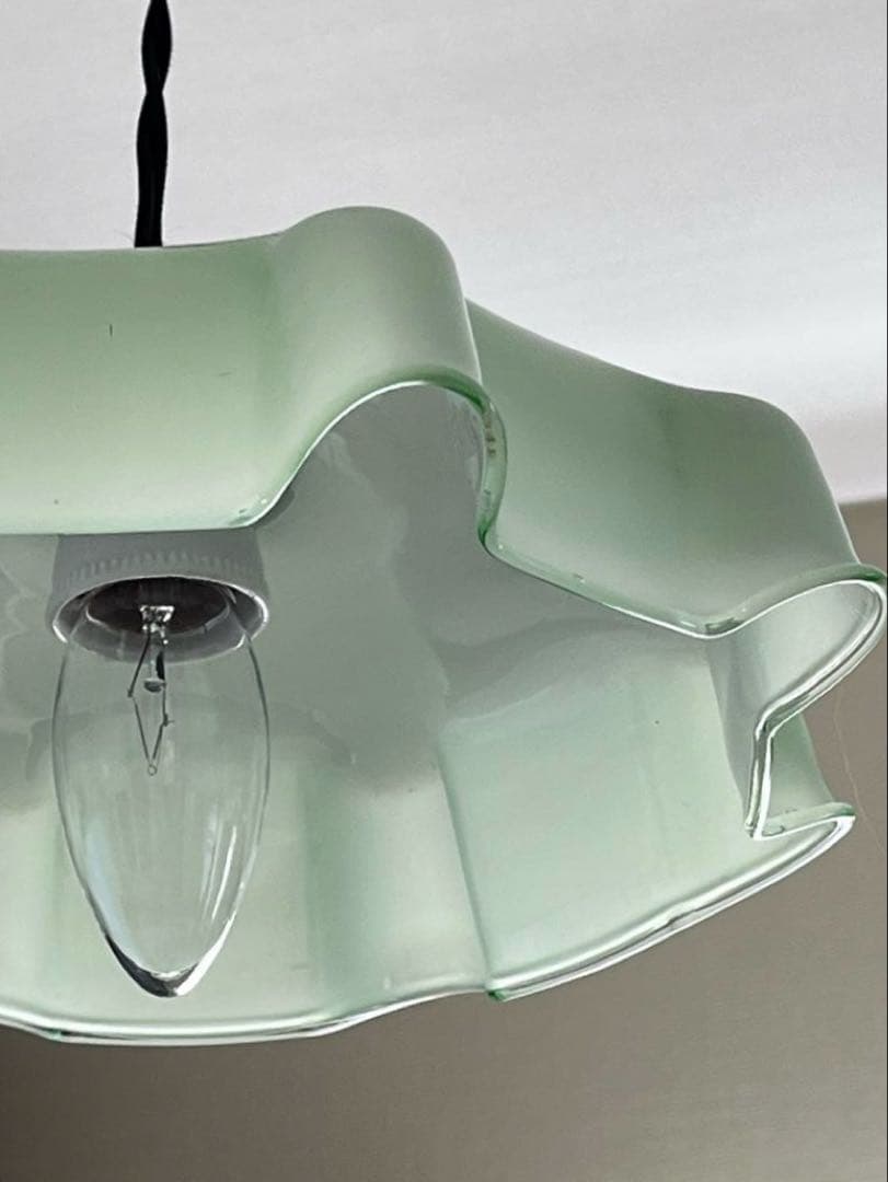 【美品】フランスアンティーク ミルクグリーンガラス シェードランプ[3213]