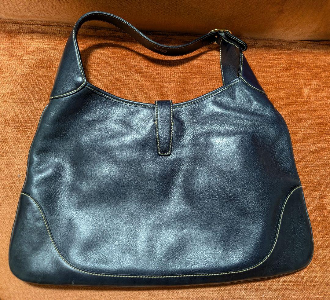 グッチ ネイビー レザー ショルダーバッグ ヴィンテージ (未使用)