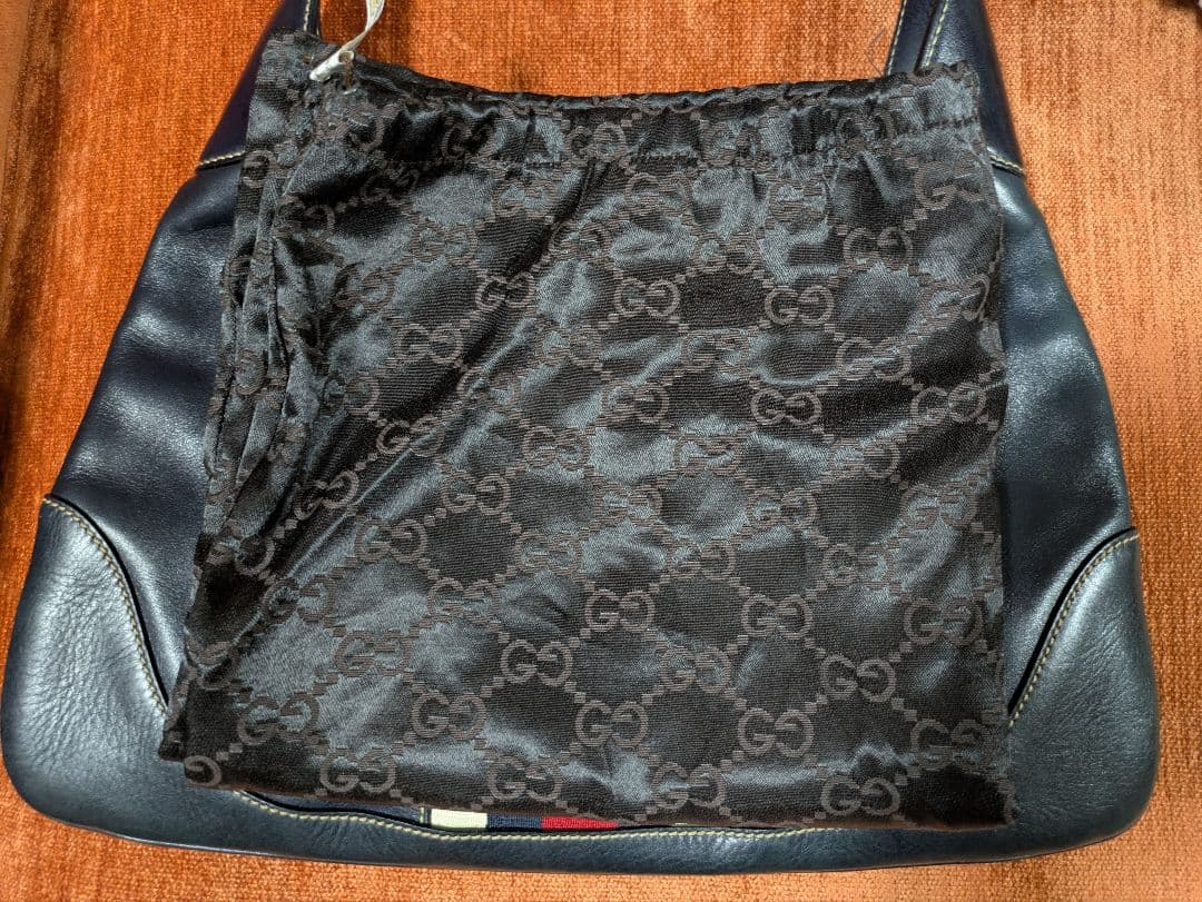 グッチ ネイビー レザー ショルダーバッグ ヴィンテージ (未使用)