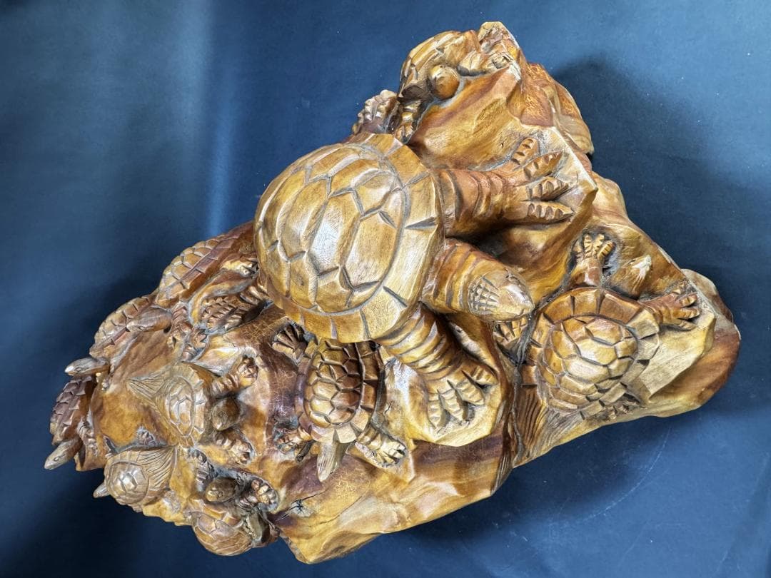 古美術 一本彫り 福亀木彫り置物 手彫り 骨董 古玩 旧蔵 古賞物WWWT029