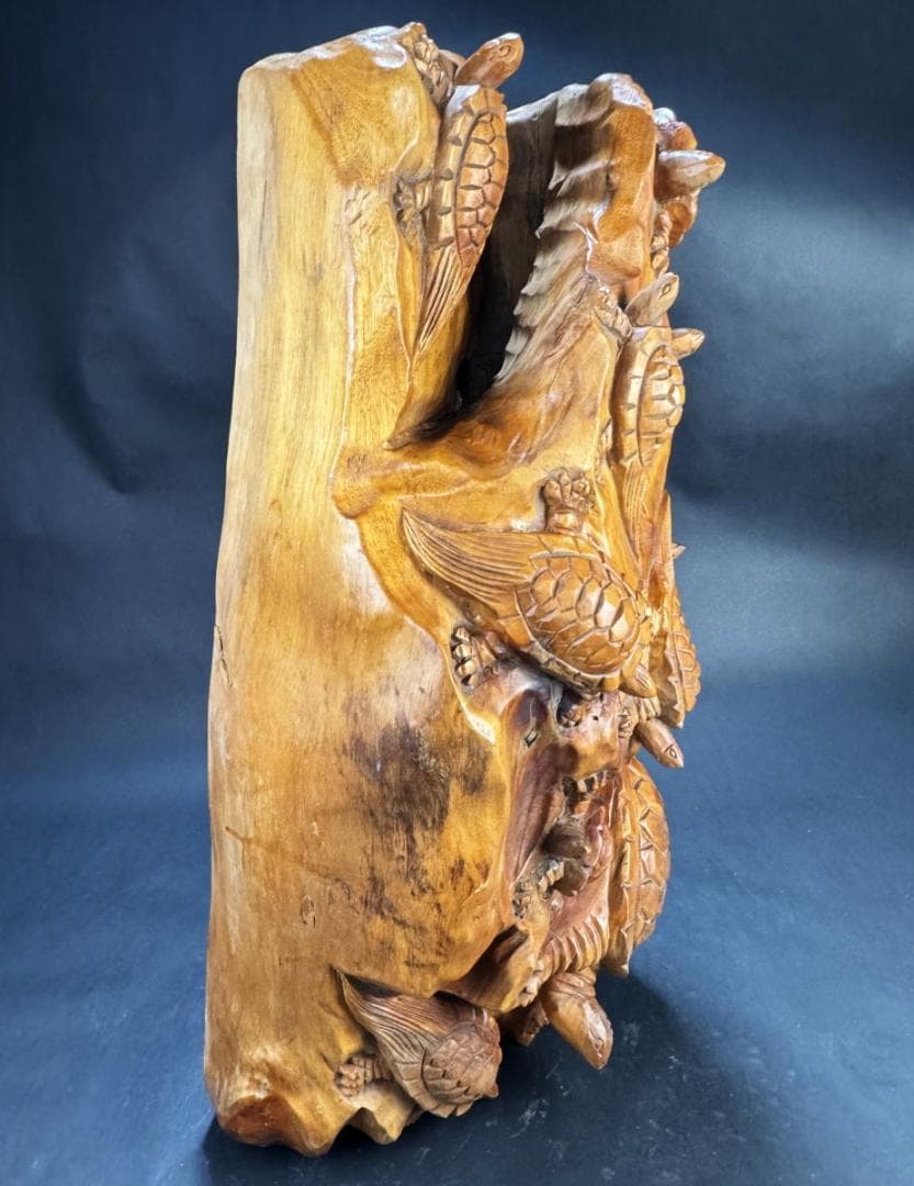 古美術 一本彫り 福亀木彫り置物 手彫り 骨董 古玩 旧蔵 古賞物WWWT029