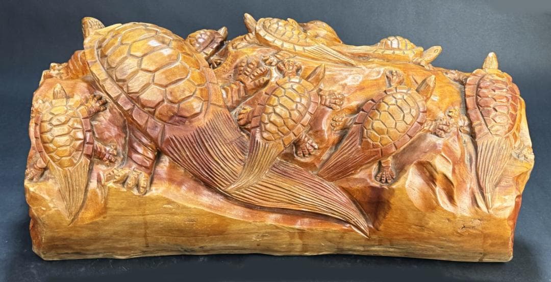 古美術 一本彫り 福亀木彫り置物 手彫り 骨董 古玩 旧蔵 古賞物WWWT029