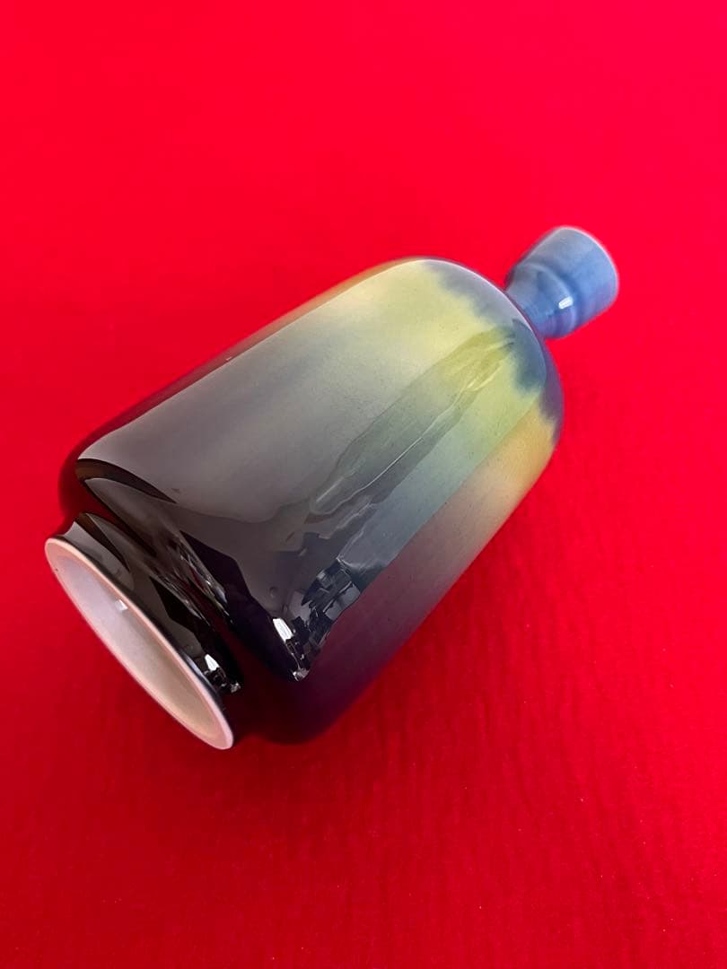 人間国宝 柳雨軒 三代 徳田八十吉  碧明釉 瓶  約15cm 管理T183