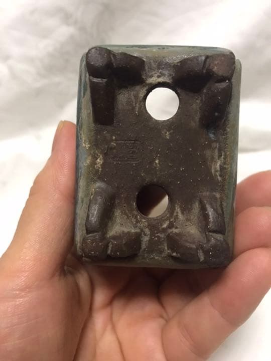 盆栽鉢　時代希少名工陶翠絵付け五彩色隅入り袋長方鉢泥鉢ミニ盆栽鉢豆鉢高級鉢木箱入