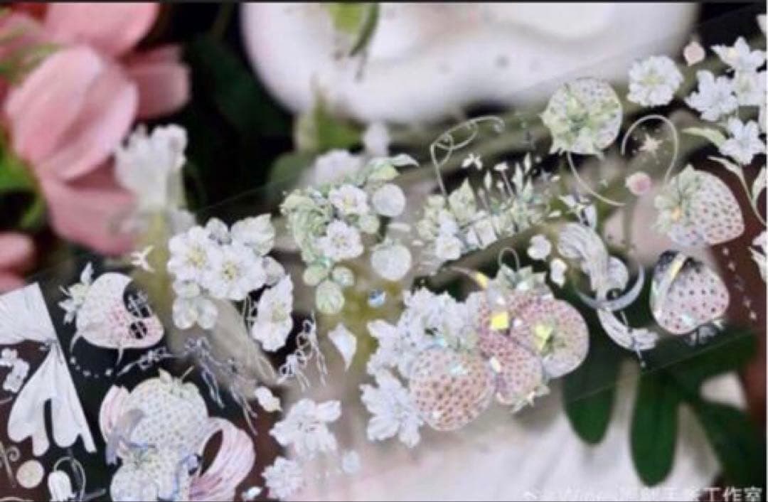 贝壳光 6.5cm×10m 春序奏 海外マスキングテープ　海外マステ　苺　イチゴ