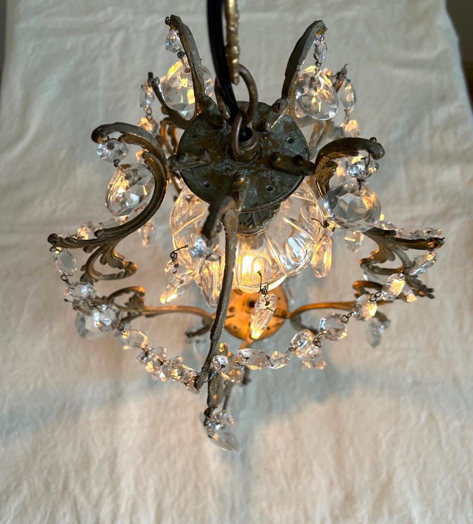 フランスアンティーク　シャンデリア　ガラスドロップ　照明　ランプ　PARIS