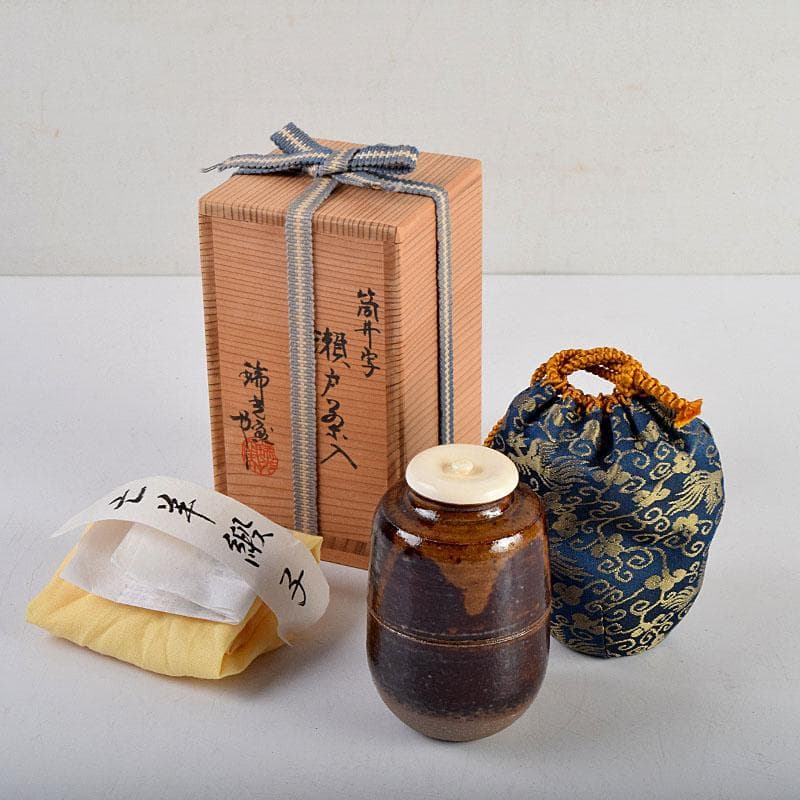 茶道具　瑞光窯造　佐々木八十二作　筒井写　瀬戸茶入　仕覆付　共箱　V　8900
