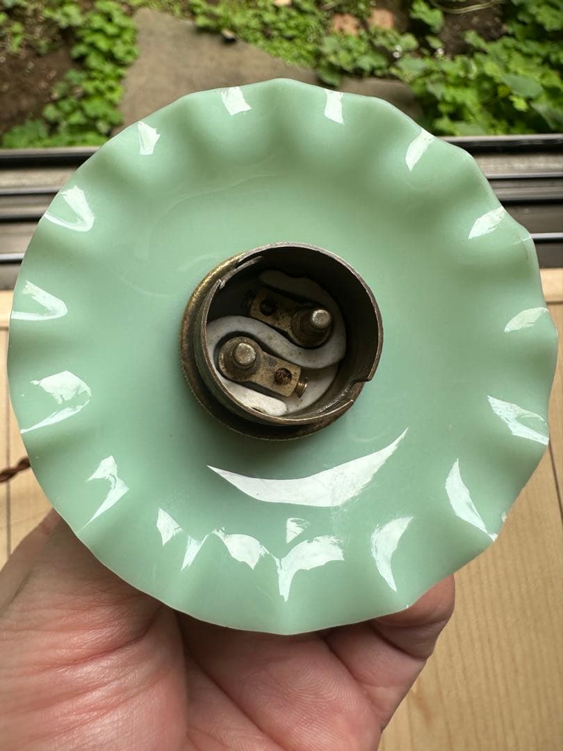 20年代 フランス アンティーク 希少なオパリン・グリーンの可愛いアトリエランプ