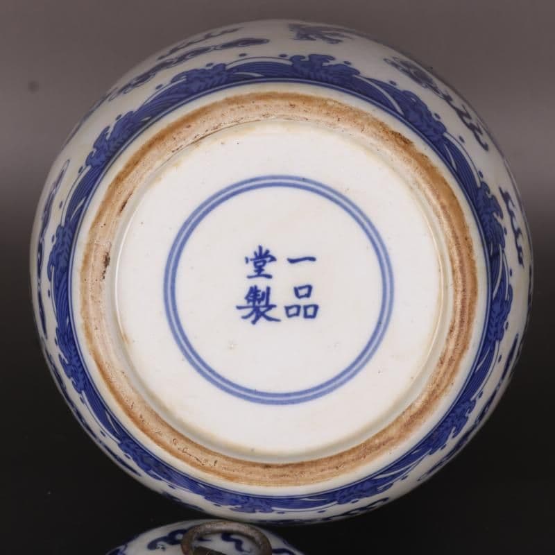 清康熙鯖双龍戯珠紋蓋缶 景徳鎮 陶磁器 装飾品 現代工芸品 美術品 置物