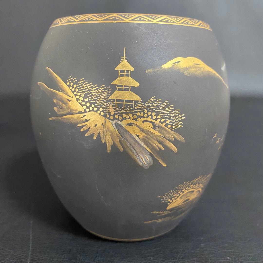 蔵出し　昭和初期　九谷焼 マグカップ ビアカップ　戦前輸出用　黒地に金彩 レトロ