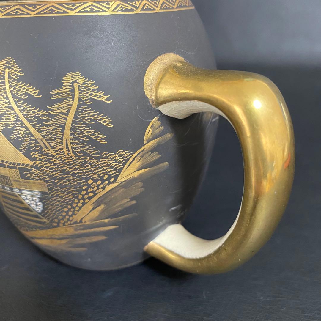 蔵出し　昭和初期　九谷焼 マグカップ ビアカップ　戦前輸出用　黒地に金彩 レトロ